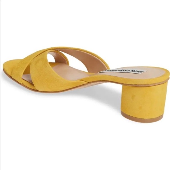 Karl Lagerfeld Fawn Yellow Leather Suede Open Toe Slide Block Heel Sandal Size 6 - Picture 6 of 15